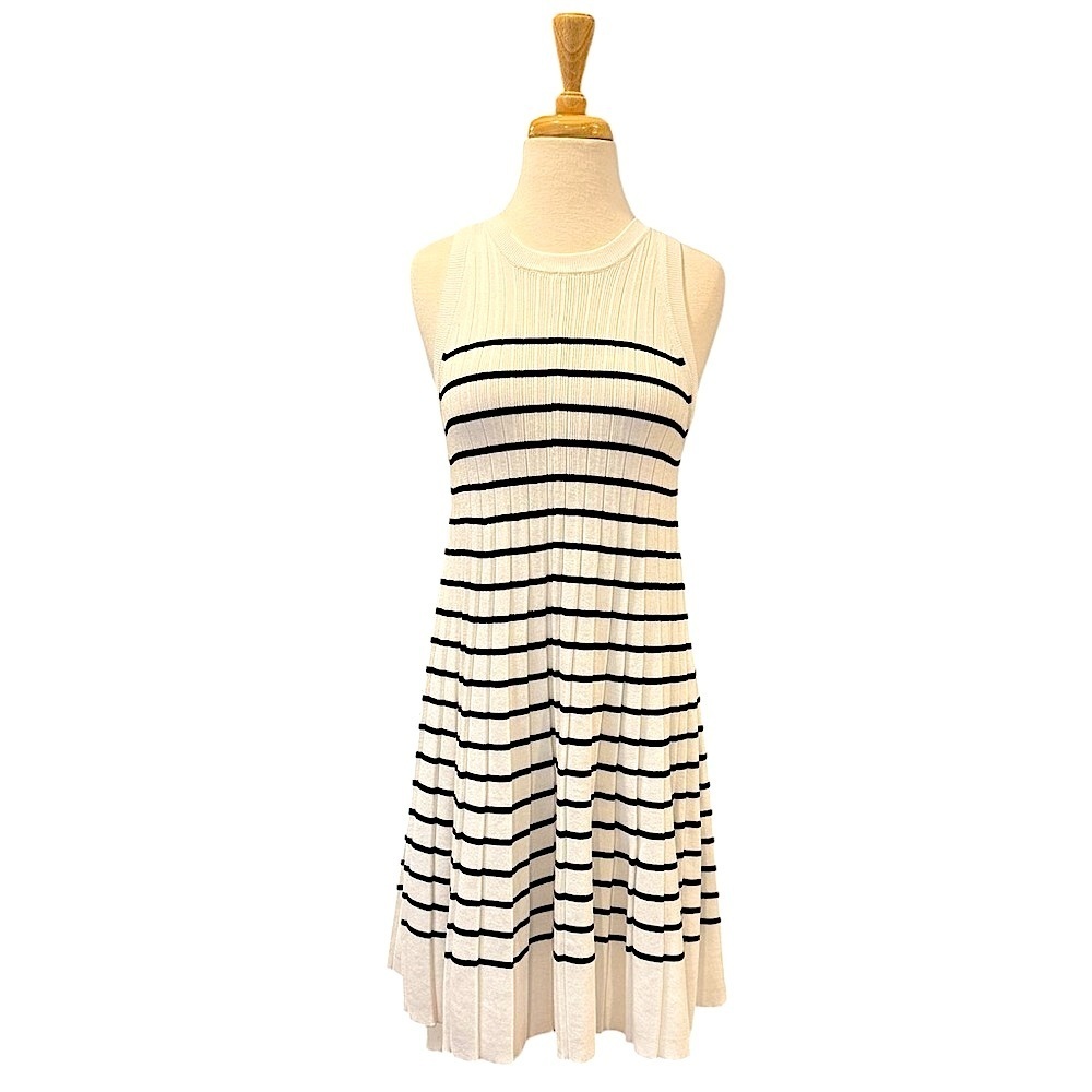 Zesica Sleeveless Crew Neck Pleated Stretchy Sweater Nautical Stripes Dress Sz L - Picture 2 of 8